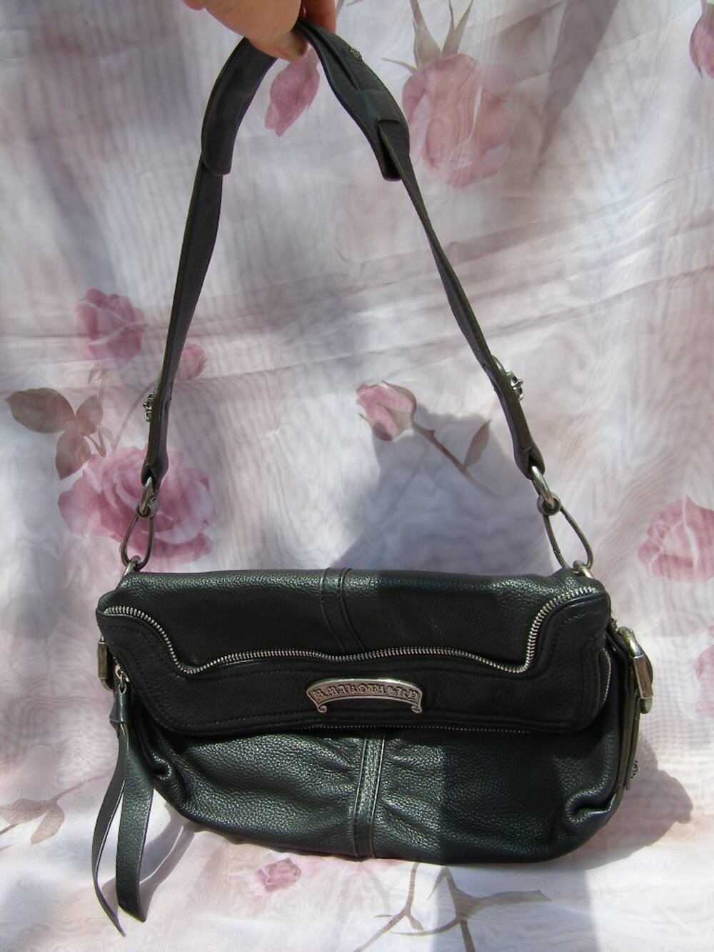 $218 EUC B. MAKOWSKY pebbled leather black Shoulder bag/Clutch - Picture 2 of 16